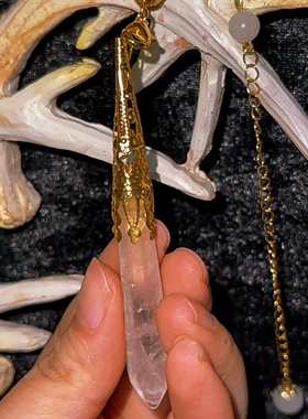 金色白水晶 高级纯天然喇叭花对应灵摆链小挂件长款