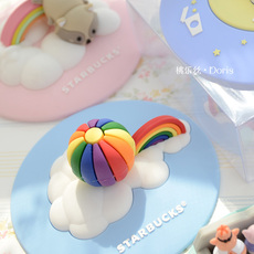 Кружка с крышкой 防尘防漏硅胶杯盖可爱卡通月光玉兔小熊马克杯咖啡杯卡通食品级