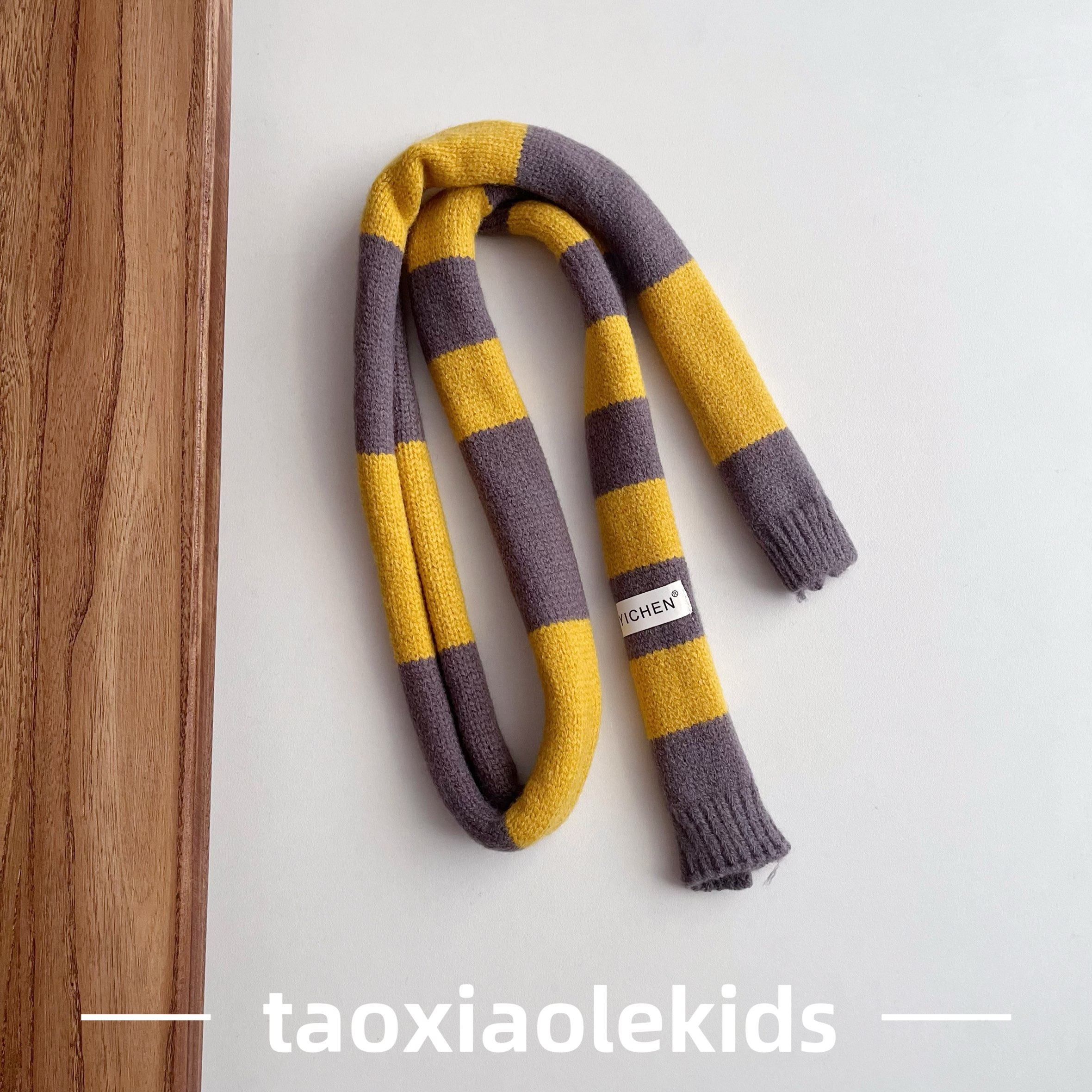小众款细窄长条针织儿童围巾秋冬男女童穿搭时髦拼色毛线围脖装饰,淘宝优惠券,粉丝福利购,淘宝优惠卷