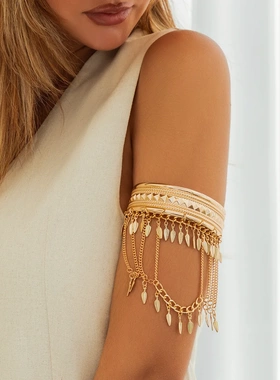 欧美牛仔风女式金属树叶流苏臂镯