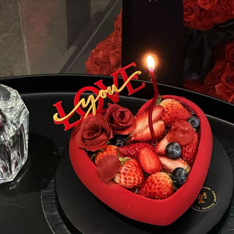 2.14网红情人节红金LoveYou双层亚克力蛋糕装饰插件烘焙装扮摆件