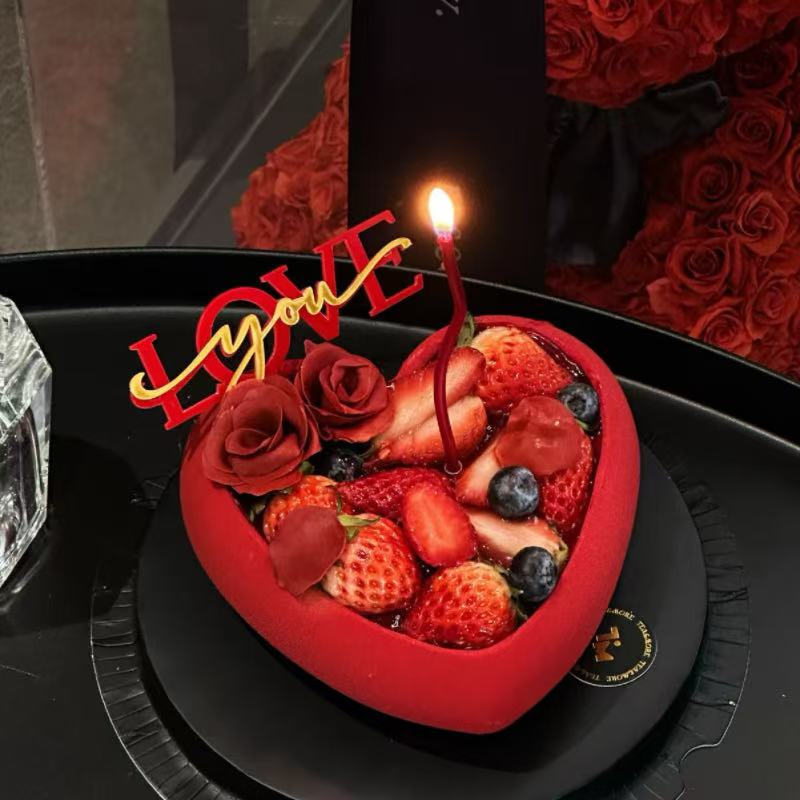2.14网红情人节红金LoveYou双层亚克力蛋糕装饰插件烘焙装扮摆件