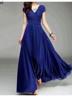 2026 Women's V Neck Short Sleeve Evening Party Dress Tempera