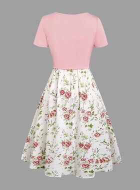 Dressfo 2025 New Women's Dress Set Floral Print Waisted Slee