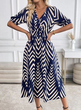 Elegant Directed Large Swing Geometric Pattern Dress Women's
