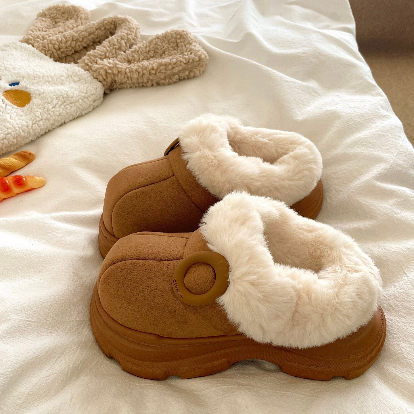 初雪小奶驼~！巨厚加绒外穿毛毛棉拖鞋女冬季厚底保暖防滑雪地靴 - 图2