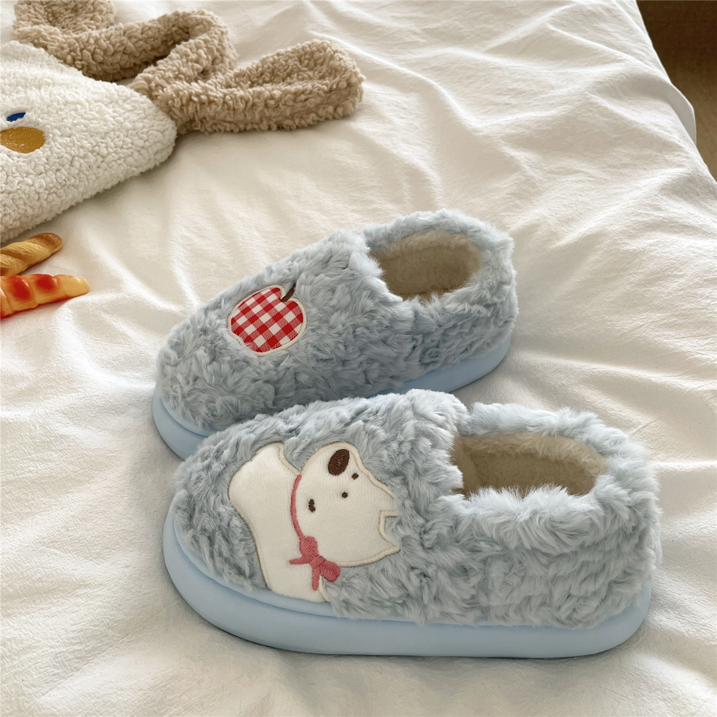 芝士苹果狗~！可爱ins包跟毛毛棉鞋女居家保暖冬季厚底加绒棉拖鞋,淘宝优惠券,粉丝福利购,淘宝优惠卷