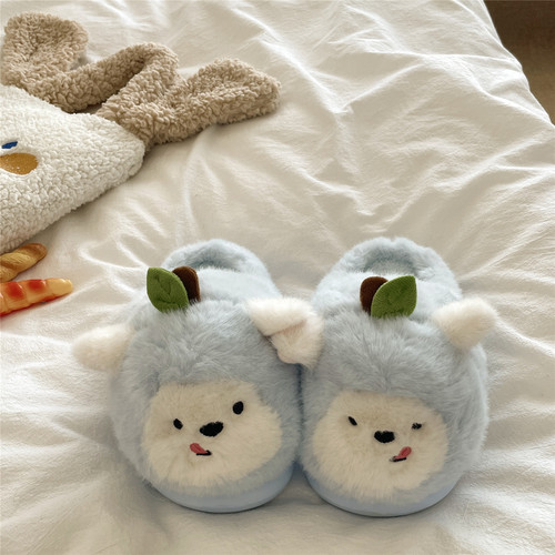 坏坏苹果狗~！软萌ins可爱居家冬季棉拖鞋女加绒保暖厚底毛毛拖鞋 - 图2