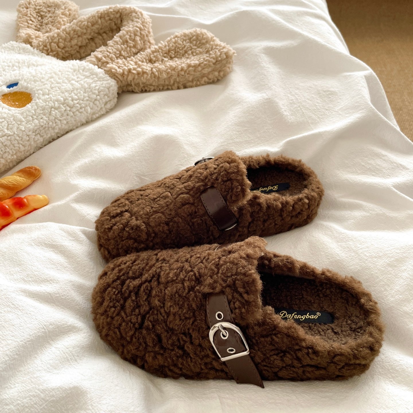 绒绒卷毛~高级感！勃肯包头棉拖鞋女懒人INS外穿冬季加绒毛毛拖鞋,淘宝优惠券,粉丝福利购,淘宝优惠卷