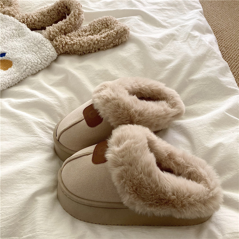棕熊贴布~！蓬松厚实ins可爱棉拖鞋女外穿居家冬季保暖毛毛拖鞋潮,淘宝优惠券,粉丝福利购,淘宝优惠卷