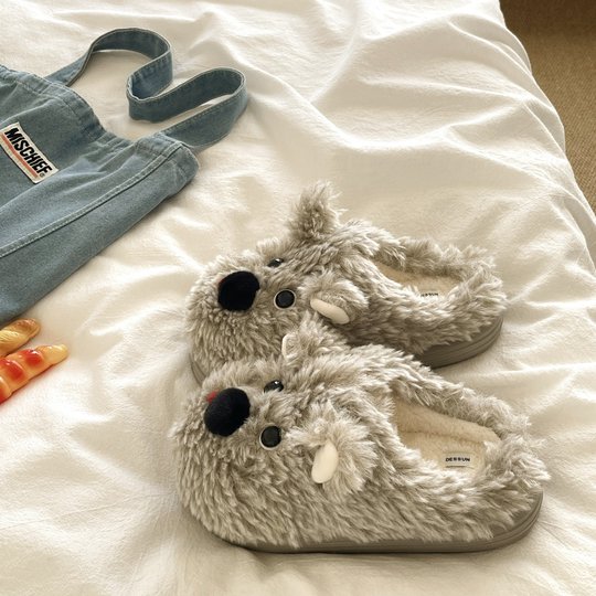 蓬松好rua~！可爱狗狗ins卡通加绒毛毛拖鞋女保暖冬季包头棉拖鞋