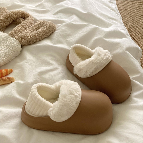 力推两穿~！可拆卸防水棉鞋女厚底保暖INS外穿冬季包跟毛毛棉拖鞋 - 图1