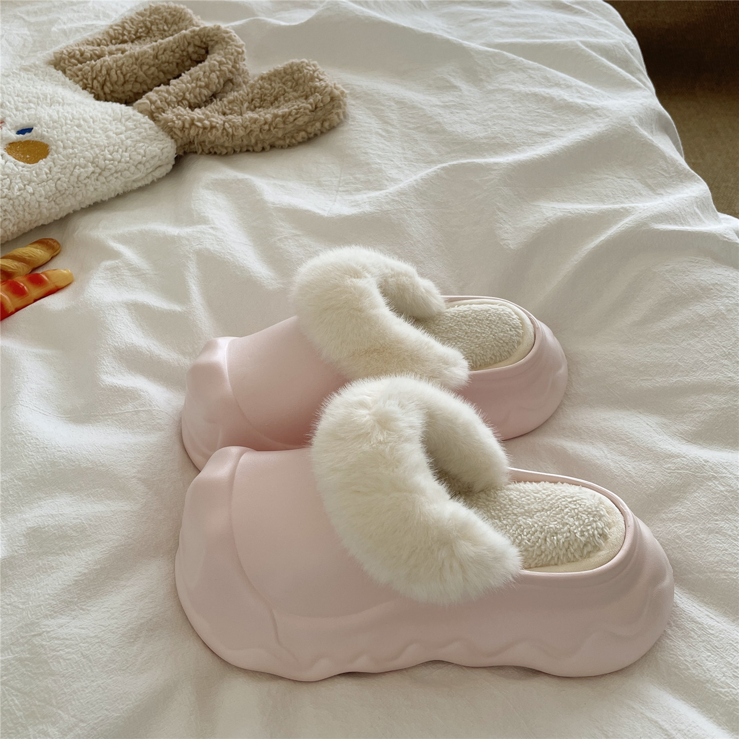 可拆好清洗~！防水ins加绒保暖毛毛拖鞋女冬季厚底外穿防滑棉拖鞋,淘宝优惠券,粉丝福利购,淘宝优惠卷