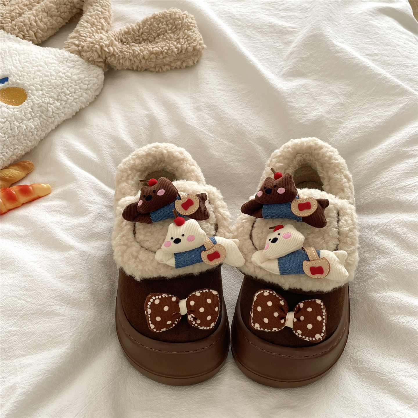 狗狗上学记~！可爱ins软萌包跟加绒棉鞋女外穿厚底保暖毛毛棉拖鞋,淘宝优惠券,粉丝福利购,淘宝优惠卷