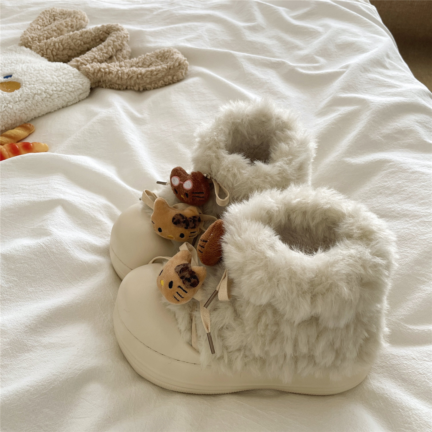 费尔岛KT猫~！巨厚实ins保暖包跟毛毛棉拖鞋女外穿厚底加绒雪地靴,淘宝优惠券,粉丝福利购,淘宝优惠卷