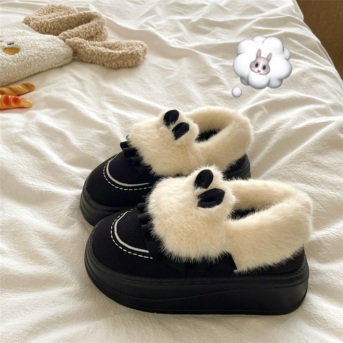 私房奶兔~！巨可爱ins加厚加绒保暖包跟棉鞋女厚底防滑雪地棉拖鞋,淘宝优惠券,粉丝福利购,淘宝优惠卷