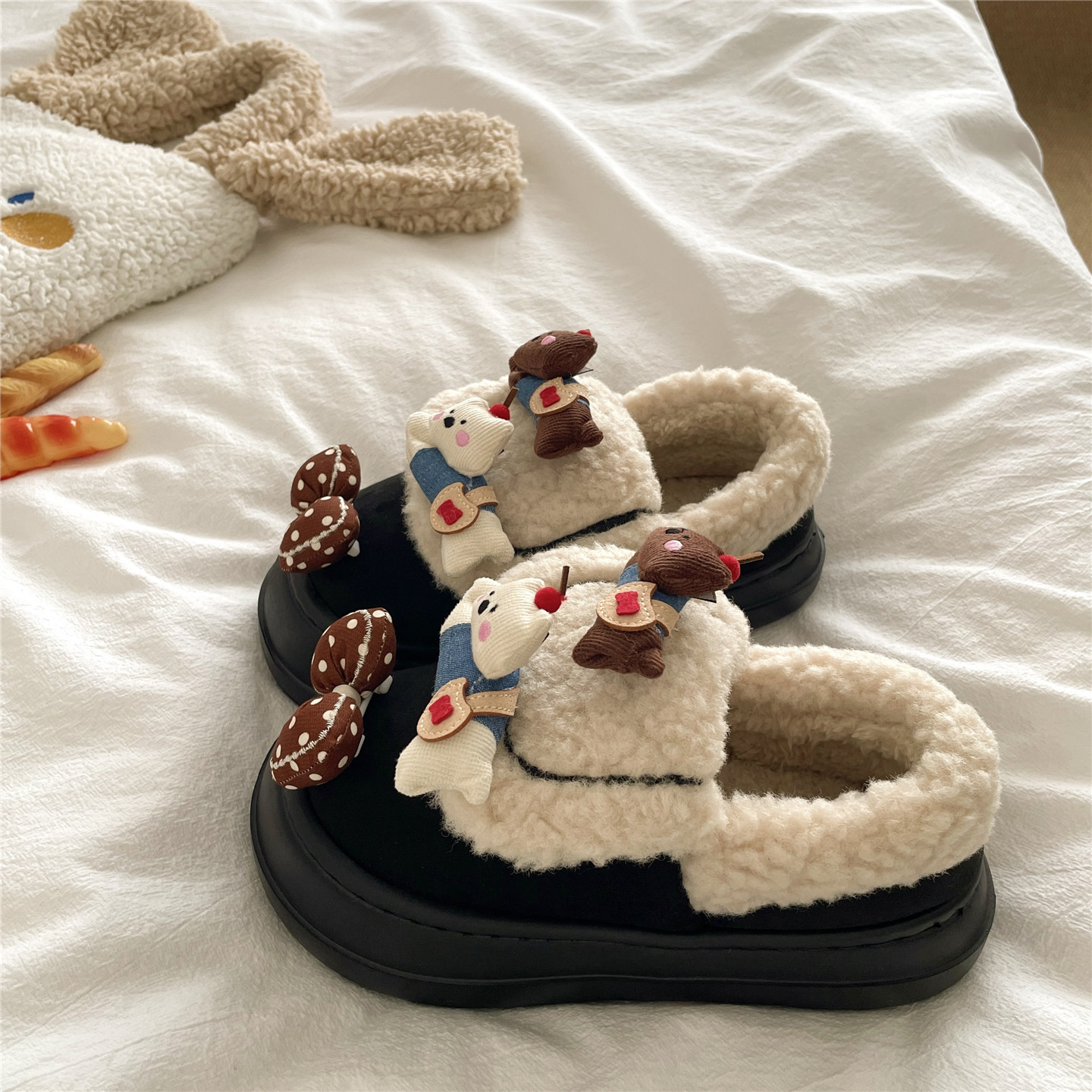 狗狗上学记~！可爱ins软萌包跟加绒棉鞋女外穿厚底保暖毛毛棉拖鞋,淘宝优惠券,粉丝福利购,淘宝优惠卷