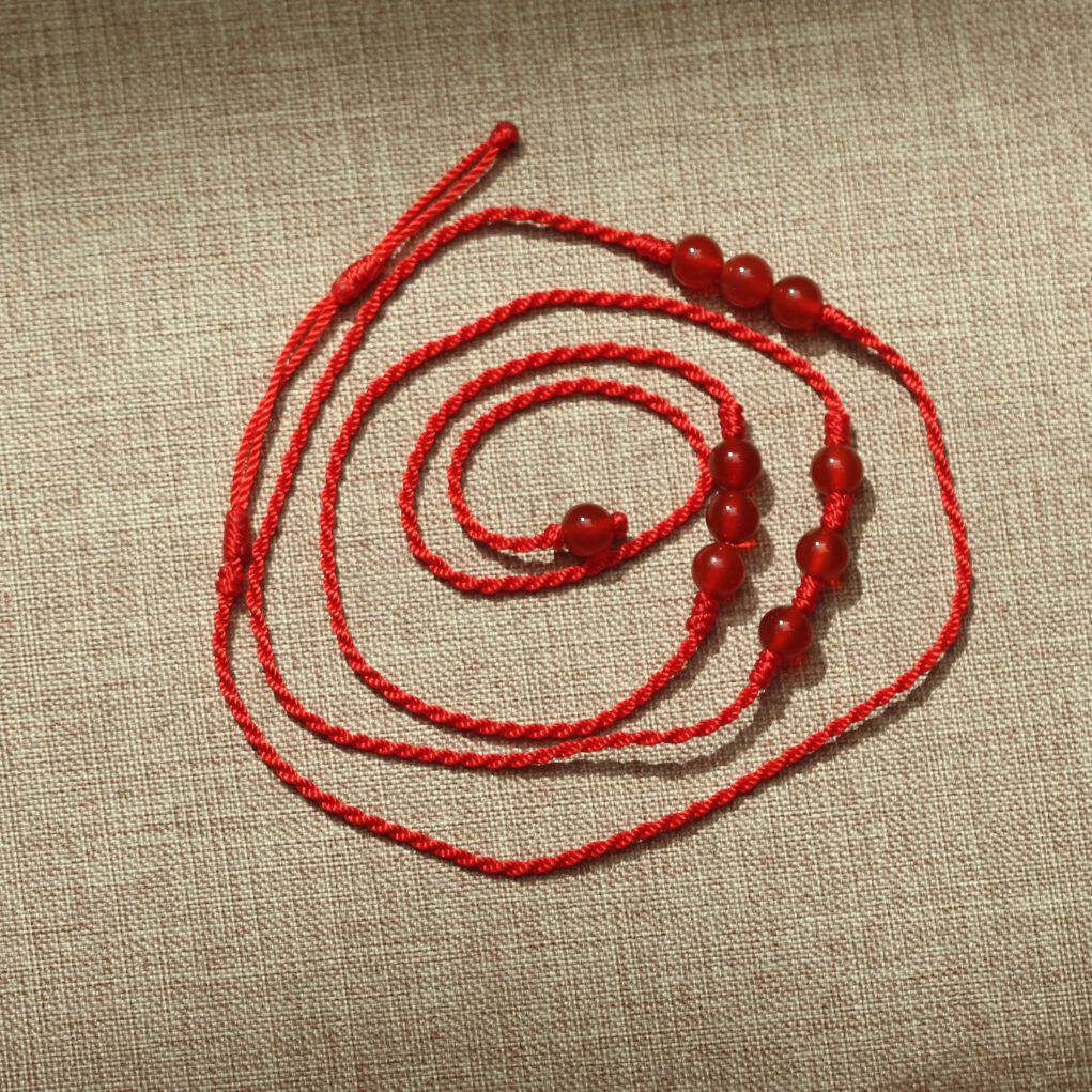 纯手工编织红绳腰链细款玛瑙男女结婚红腰带红腰绳婚礼品