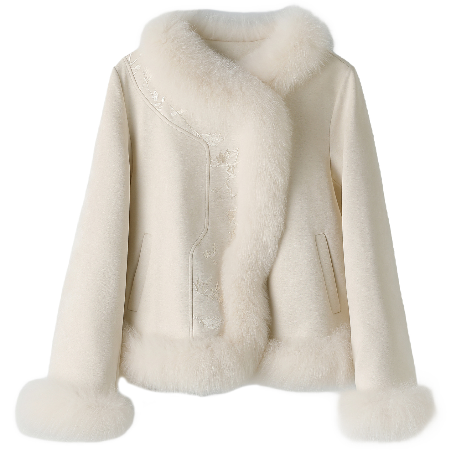 新中式狐狸毛皮草外套女冬季国风刺绣气质千金羽绒服鹅绒内胆大衣 - 图3