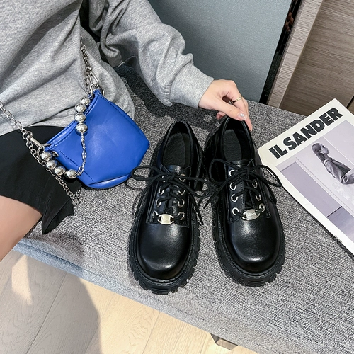 Демисезонная черная японская обувь в английском стиле для кожаной обуви на платформе, в британском стиле, осенняя