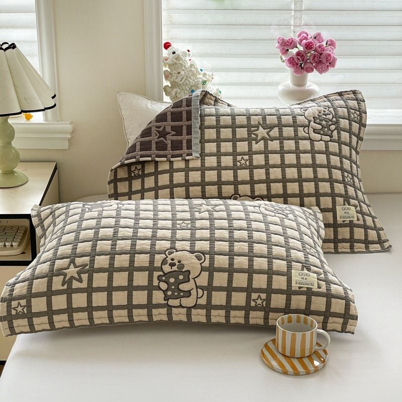 新款全棉纯棉磨毛砂洗泡芙枕巾52*78cm一对装家用枕头巾舒适柔软 - 图1