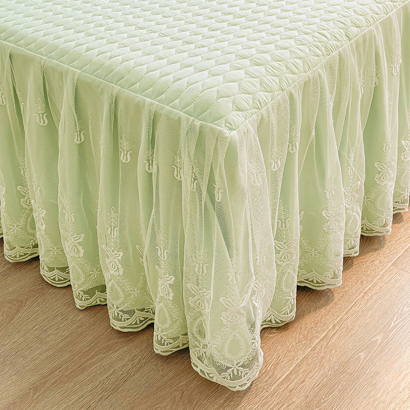 新款韩式公主夹棉床裙单件床罩款纯色蕾丝花边防尘床围裙冬季专用,淘宝优惠券,粉丝福利购,淘宝优惠卷