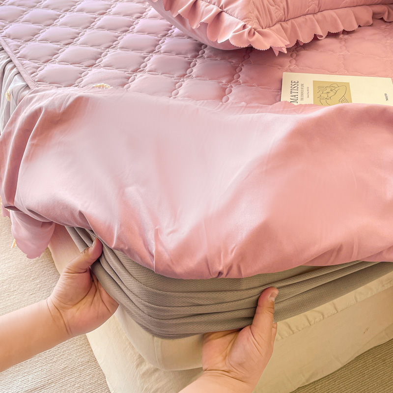 2024款一体式花边床笠床裙二合一床罩可折叠可机洗纯色公主风夹棉