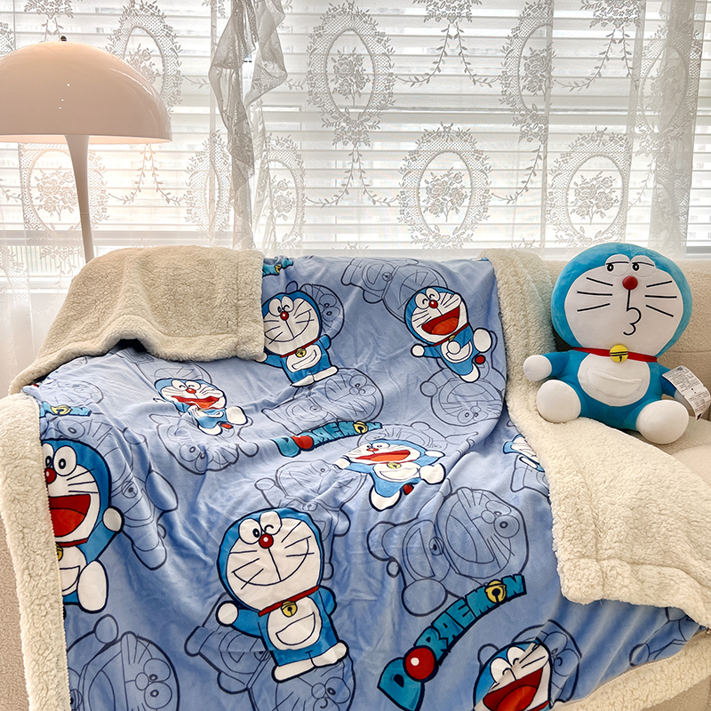 冬季机器猫羊羔绒卡通毛毯毯子沙发毯午睡毯办公室盖毯毛巾被披肩
