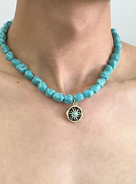 欧美复古太阳花松石项链