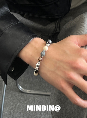 复古天然石玛瑙天珠手链