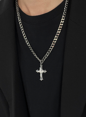 古巴链十字架项链暗黑风