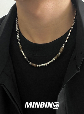 玛瑙竹节拼接链条项链