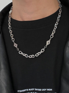 钛钢拼接菱形项链不掉色