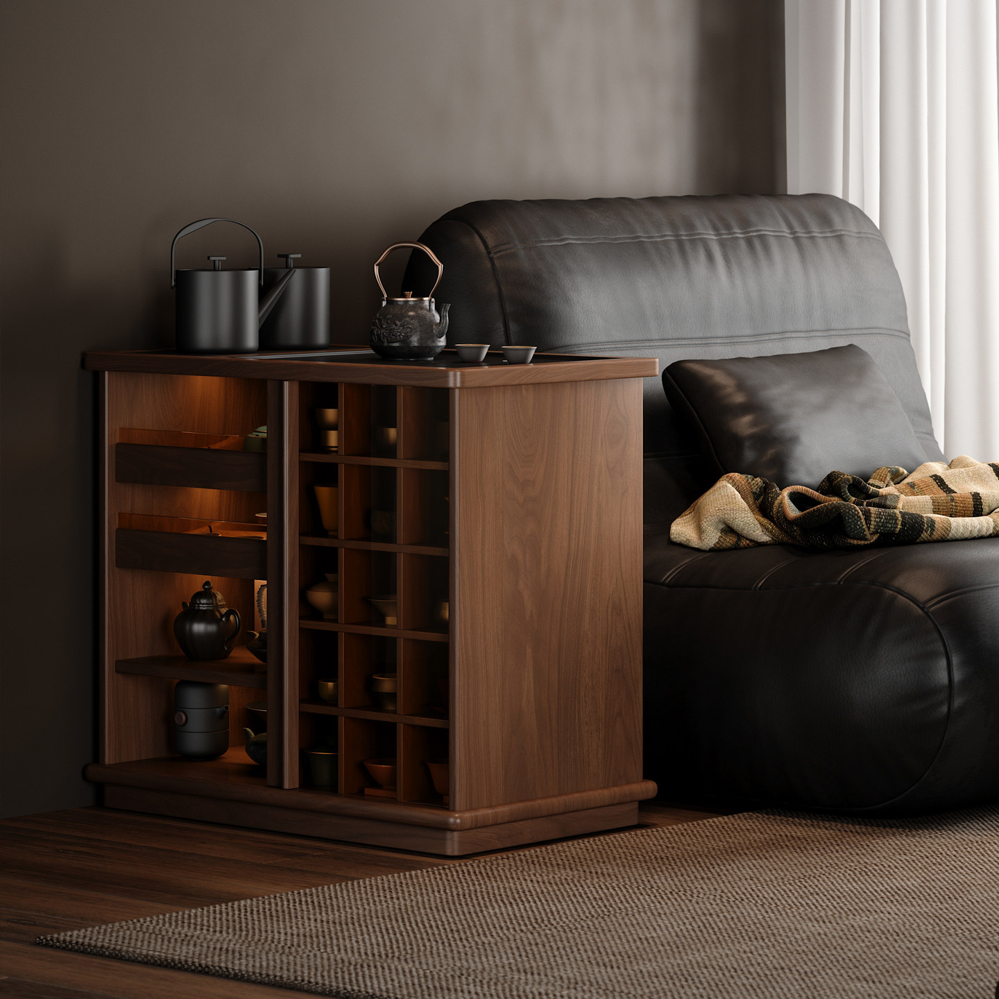 木小咖晨光实木茶桌茶水柜带储物沙发展示柜客厅边几煮茶台可移动,淘宝优惠券,粉丝福利购,淘宝优惠卷