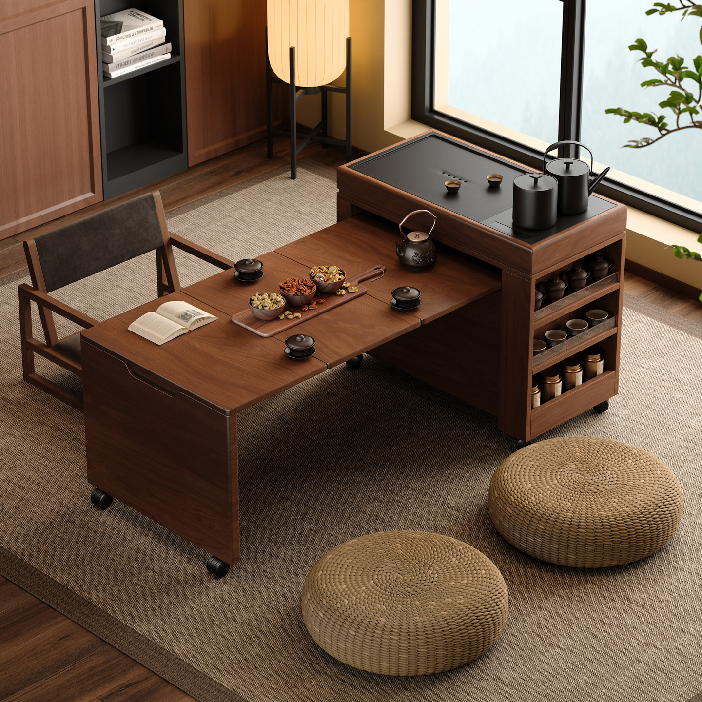 木小咖 茶缘实木茶桌可移动伸缩茶桌茶水柜小户型客厅茶几桌,淘宝优惠券,粉丝福利购,淘宝优惠卷