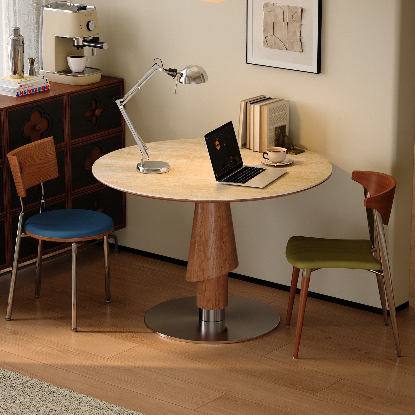 木小咖2025新款家用小户型洞石岩板餐桌轻奢高级感中古风圆桌椅,淘宝优惠券,粉丝福利购,淘宝优惠卷