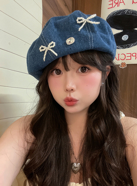 贝雷帽出游甜美可爱女夏蝴蝶结