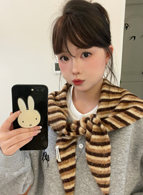 秋冬条纹羊毛针织围巾小披肩围脖