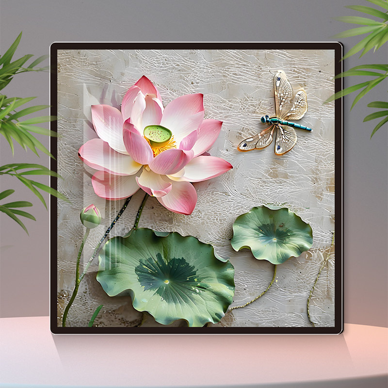 国风荷花客厅背景墙装饰贴自粘亚克力轻奢高级感新中式遮丑墙贴画,淘宝优惠券,粉丝福利购,淘宝优惠卷