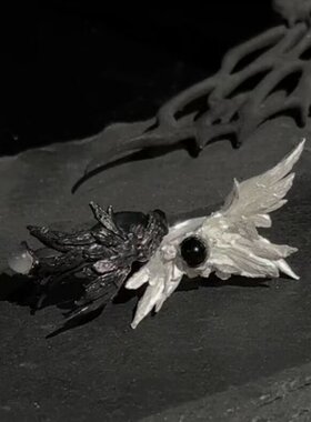 轻奢救赎天使翅膀开口戒指女小众设计个性银色金属指环男女指环