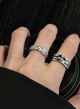 银色水钻开口戒指女可调节水晶戒指时尚百搭指环轻奢精致设计感