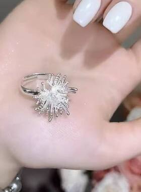 轻奢时尚轻巧针烟花珍珠戒指女不规则小众设计师款超闪气质指环