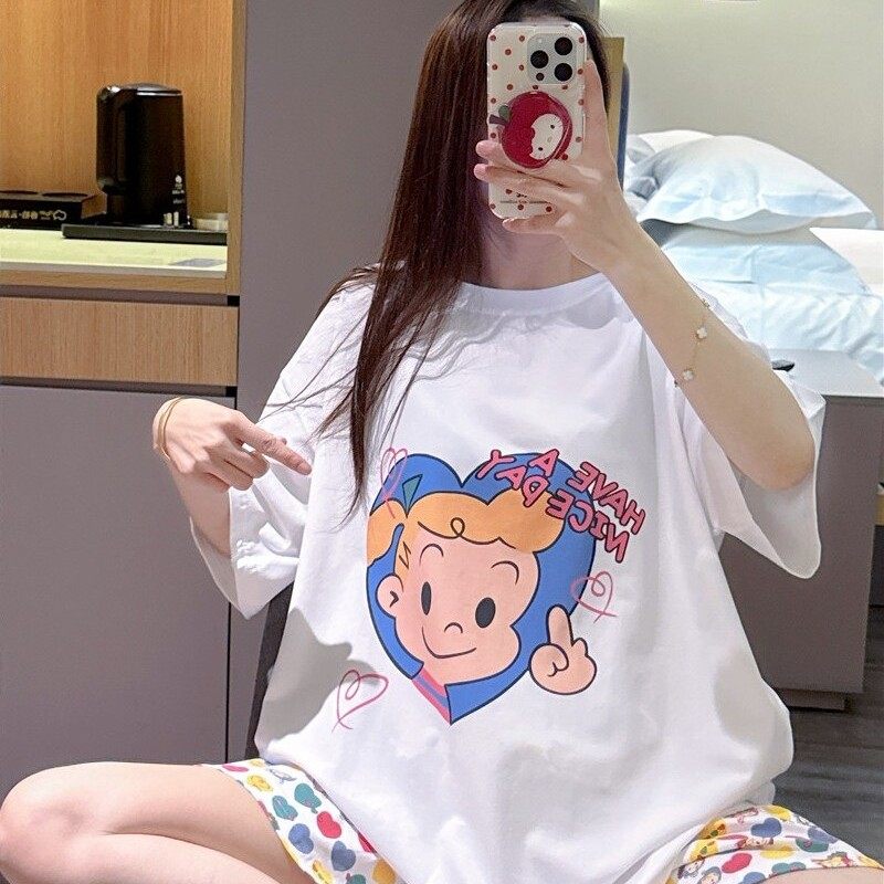 日系短袖睡衣女纯棉原田治女孩印花家居服大码胖mm200斤长裤套装,淘宝优惠券,粉丝福利购,淘宝优惠卷