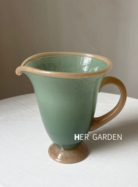 HERGARDEN中古风拼色玉感玻璃花瓶法式水养插花器客厅家居装饰
