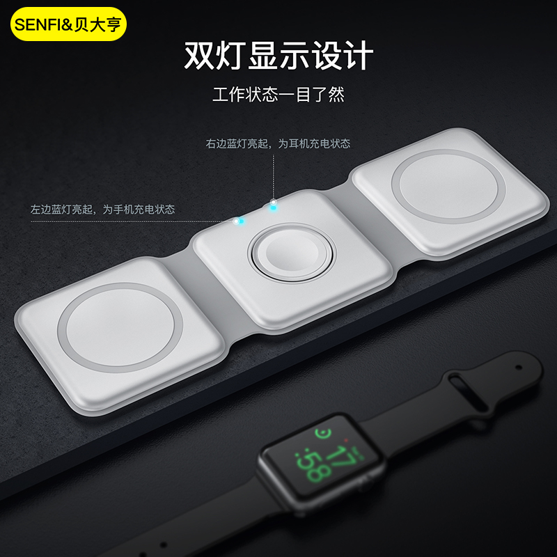 三合一无线充电器折叠磁吸20W快充适用magsafe苹果15手机iPhone14promax手表AppleWatch耳机全家桶多功能支架 - 图3