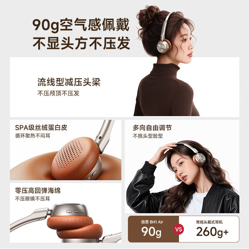倍思BH1 Air复古头戴式耳机主动降噪蓝牙无线电脑专用2026新款,淘宝优惠券,粉丝福利购,淘宝优惠卷