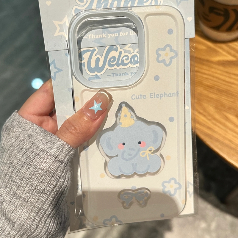 镂空蓝色小象适用苹果15promax手机壳iPhone14透明12新款11卡通网红pro个性情侣13plus少女8小众全包防摔硬壳
