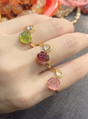 S925银镶嵌碧玺戒指小清新款