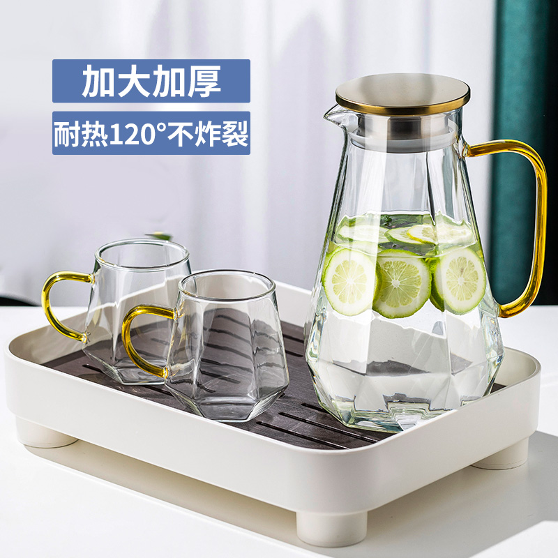 冷水壶玻璃耐高温凉水壶家用套装加厚大容量茶壶凉水杯高颜值轻奢