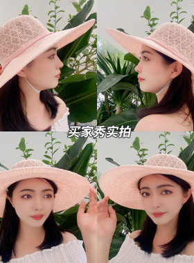 2024新款遮阳帽女式草编太阳帽大檐草帽旅游出行帽子时尚渔夫女帽